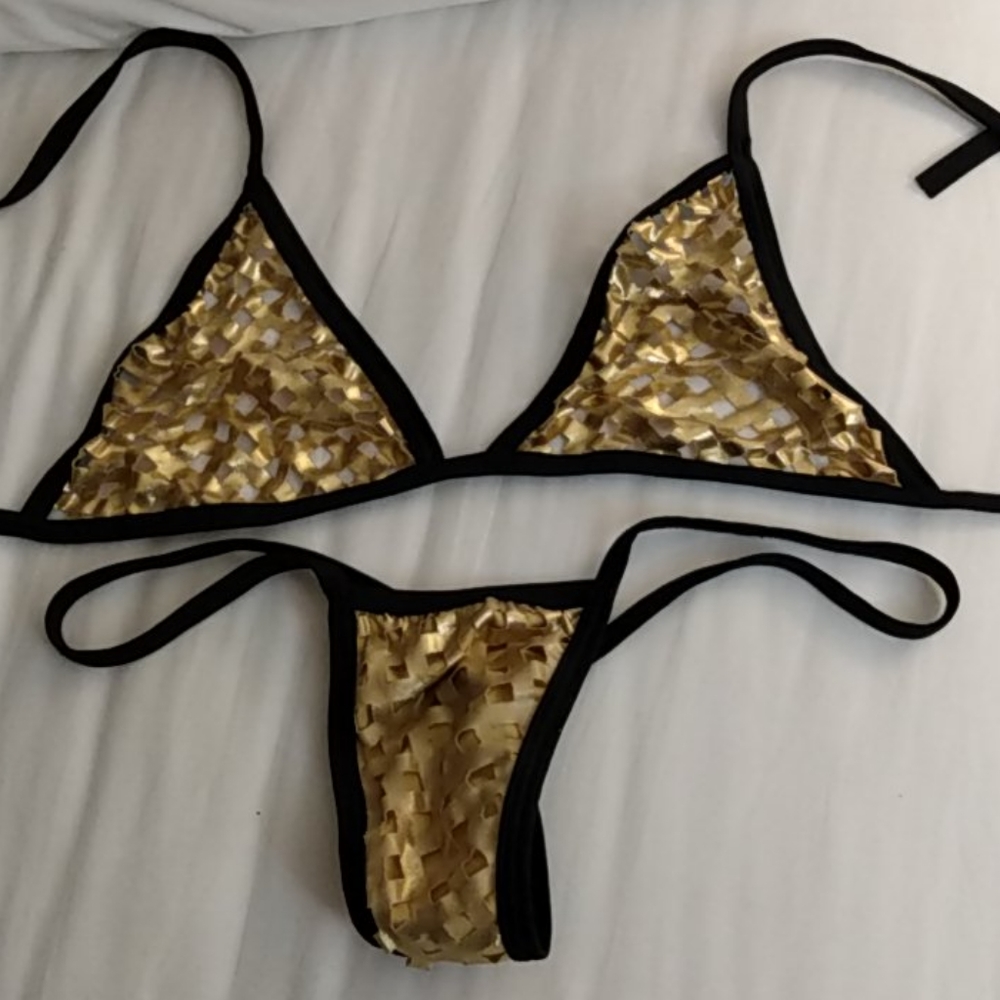 Gold and Black String Bikini! Very Sexy!